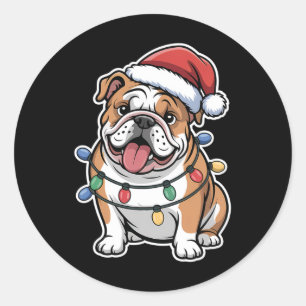 Engelsk bulldog insvälld i Ljus på jul Runt Klistermärke