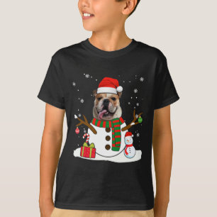Engelsk bulldog jul Pajama Snögubbe Hund älskare T Shirt