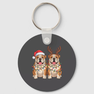 Engelsk Bulldog Jul Santa Hatt Ren Ljuskälla Nyckelring