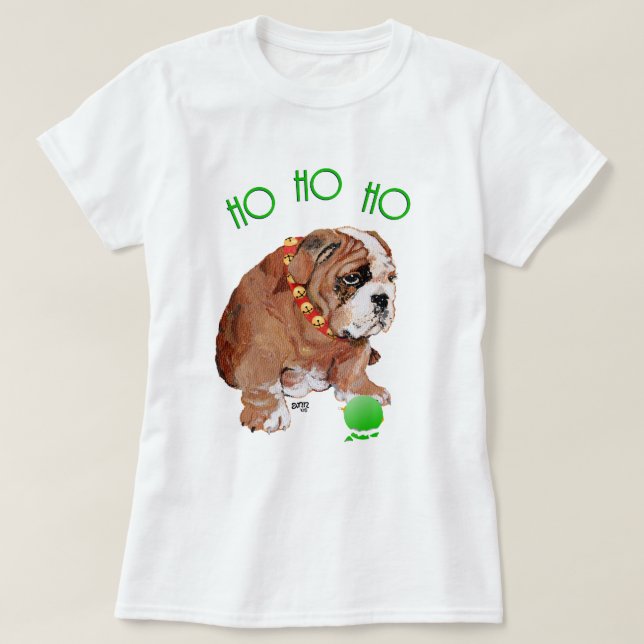 Engelsk Bulldog Jul Tee Shirt (Design framsida)