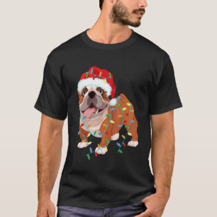 Engelsk bulldog-juldräkt Santa Hat Julafton L T Shirt