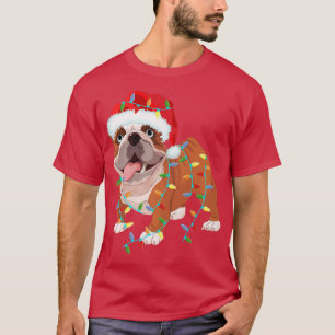 Engelsk bulldog-juldräkt Santa Hat Julafton L T Shirt