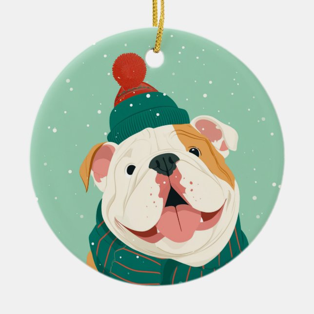 Engelsk Bulldog Julsouvenir Julgransprydnad Keramik (Framsidan)