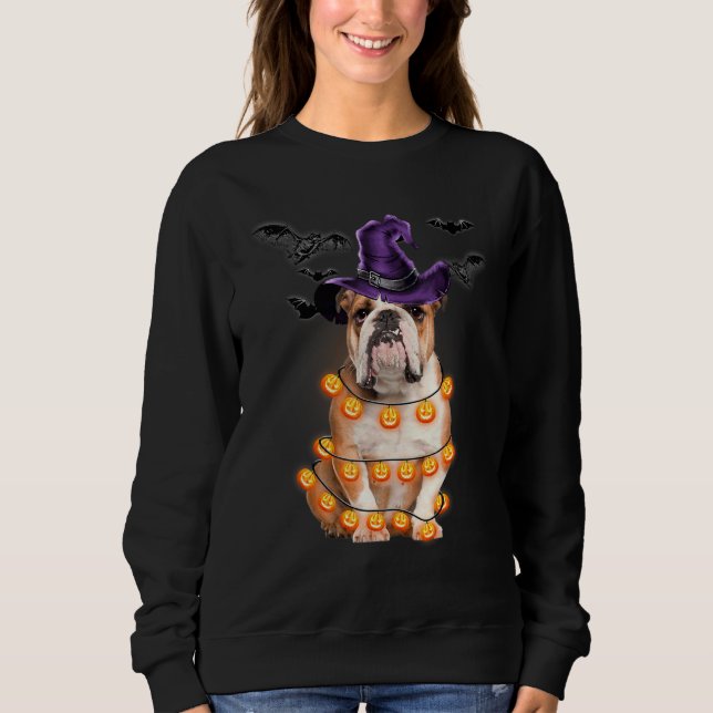 Engelsk Bulldog Ljus Pumpa Halloween T-shirt (Framsida)