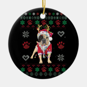 Engelsk bulldog Ljus Santa Ugly jul Julgransprydnad Keramik