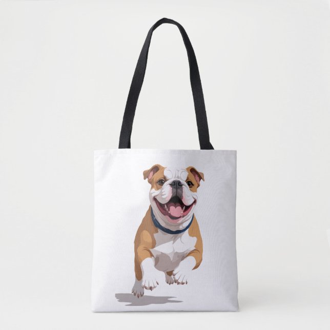 Engelsk bulldog Lycklig Playful Roligt Jumping Gla Tygkasse (Framsida)