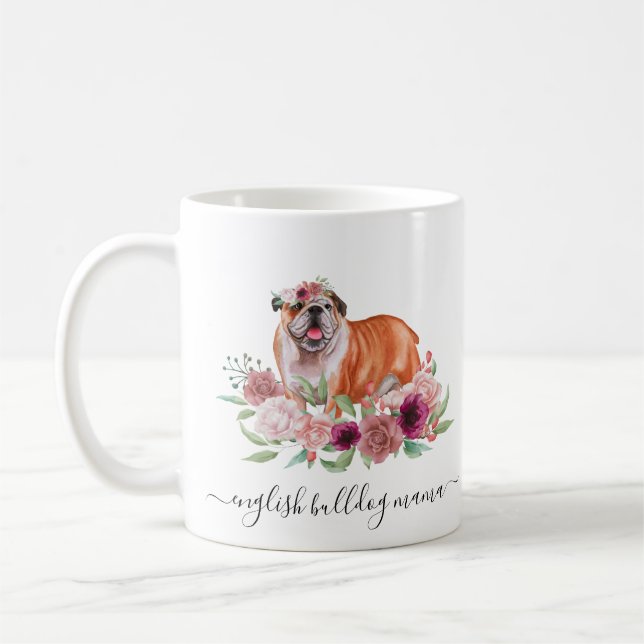 Engelsk bulldog Mamma Blommigt Coffee Mugg (Vänster)