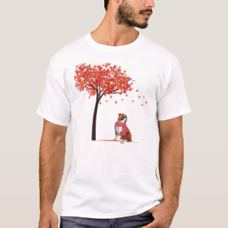 Engelsk bulldog Maple Träd Thanksgiving Day Cute D T Shirt