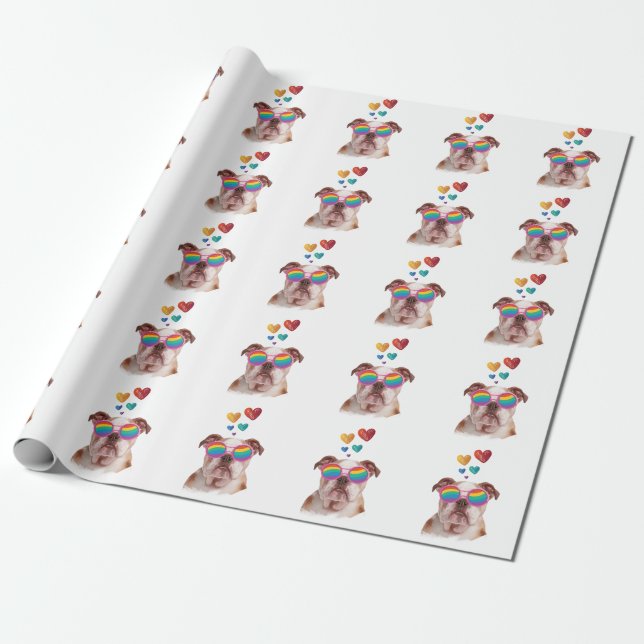 Engelsk Bulldog med Hjärtan Alla Hjärtans Dag  Presentpapper (Utrullad)