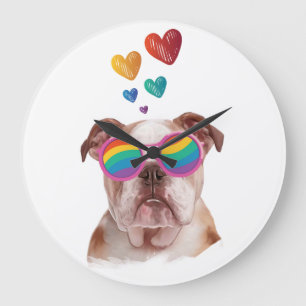 Engelsk Bulldog med Hjärtan Alla Hjärtans Dag Stor Klocka