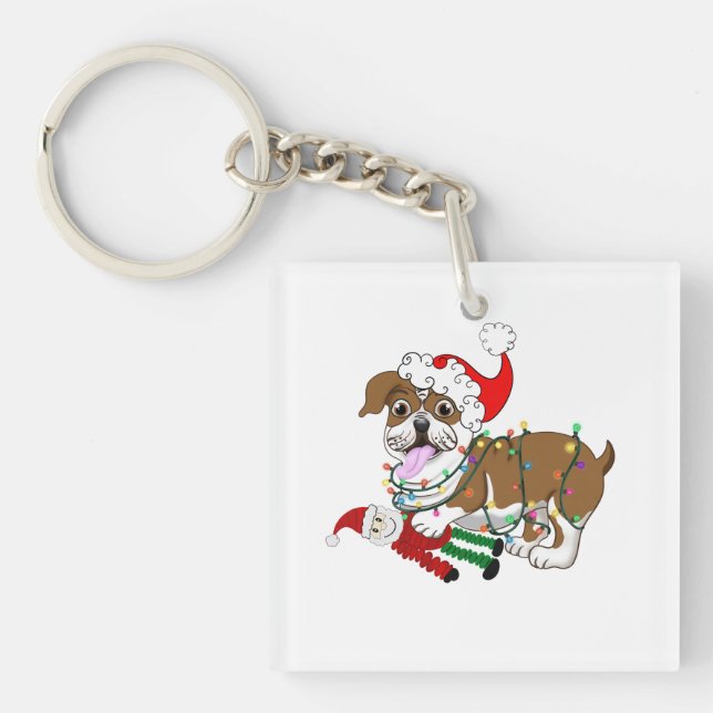 Engelsk Bulldog Med Julbelysning (Framsidan)