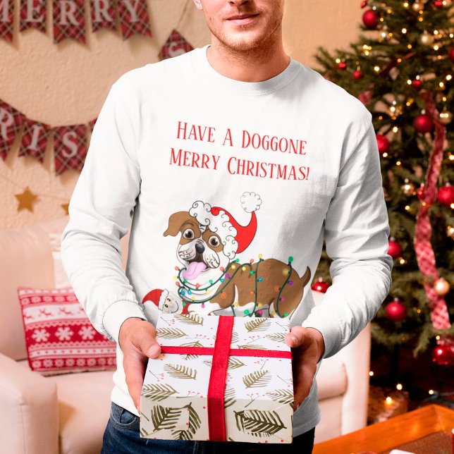 Engelsk Bulldog Med Julbelysning   T Shirt (Skapare uppladdad)