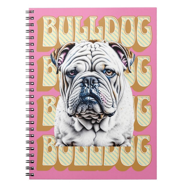 Engelsk bulldog med Retro Font Anteckningsbok (Framsidan)