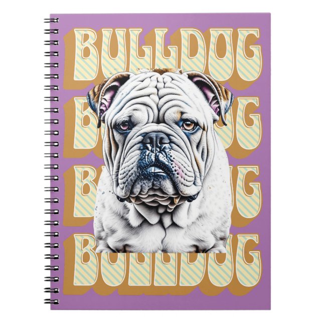 Engelsk bulldog med Retro Font Anteckningsbok (Framsidan)