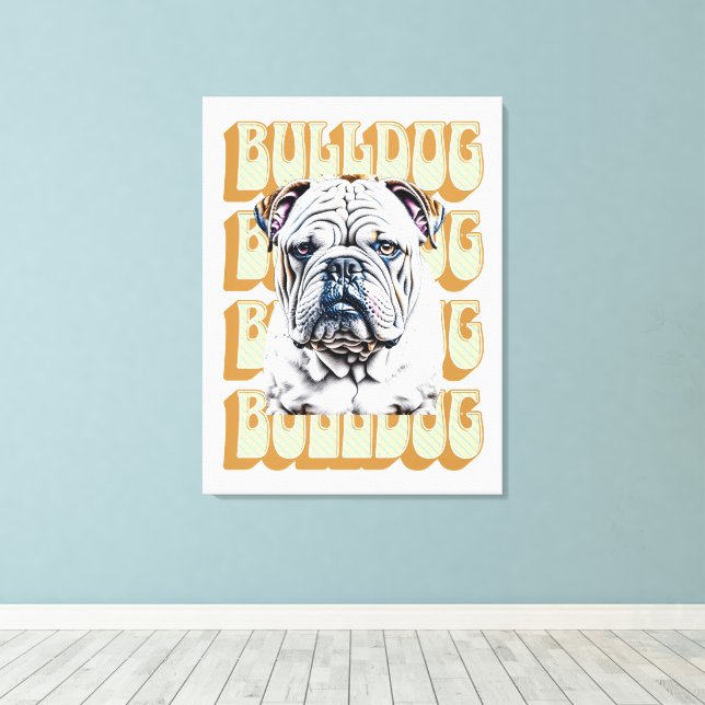 Engelsk bulldog med Retro Font Canvastryck (Insitu (trägolv))