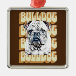 Engelsk bulldog med Retro Font Julgransprydnad Metall