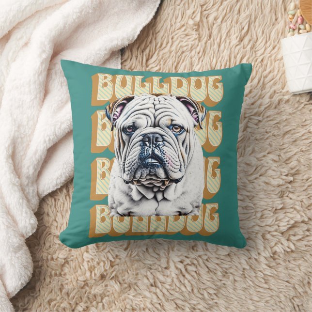 Engelsk bulldog med Retro Font Kudde (Filt)