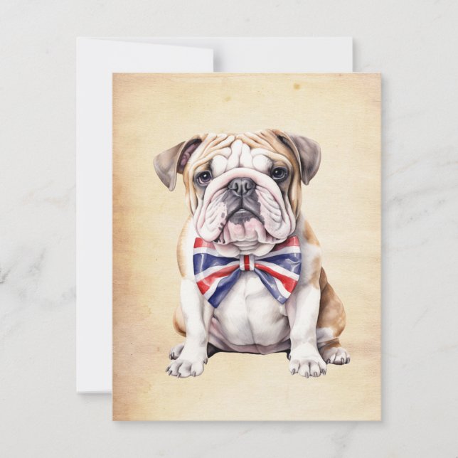 Engelsk Bulldog med Union Jack-flibåge Anteckningskort (Framsida)