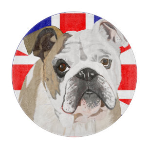 Engelsk Bulldog mot en Union Jack-bakgrund