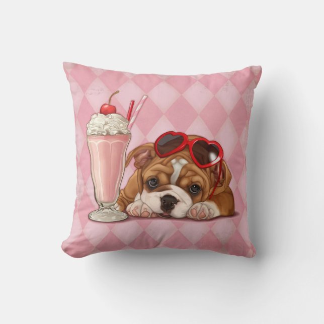 Engelsk bulldog och milkshake kudde (Framsida)