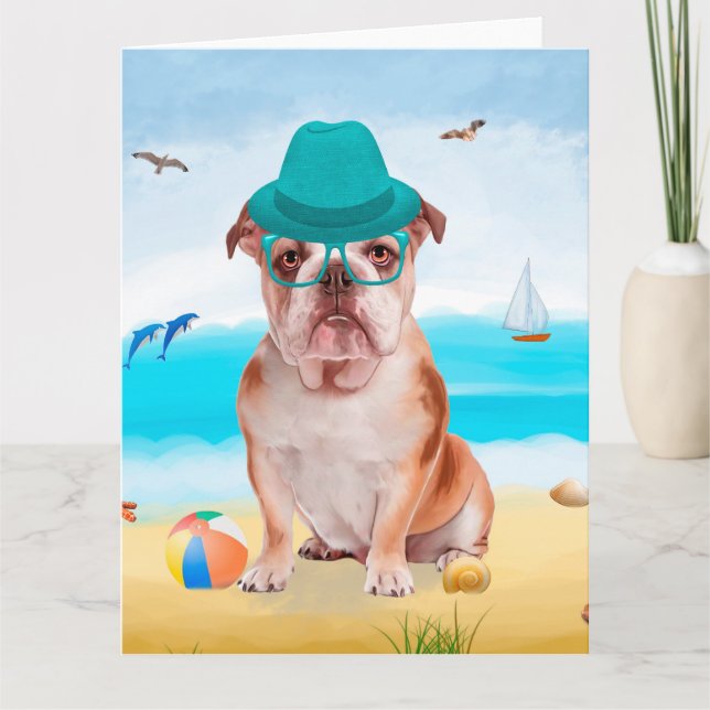 Engelsk bulldog på Beach Kort (Framsida)