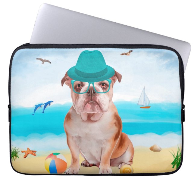 Engelsk bulldog på Beach Laptop Fodral (Framsidan)