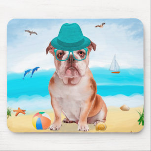 Engelsk bulldog på Beach Musmatta