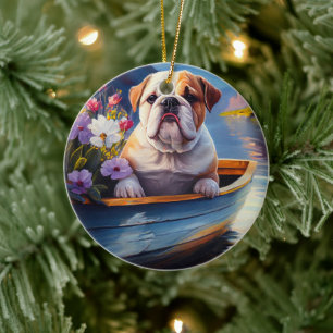 Engelsk bulldog på Paddle: A Scenia Äventyr Julgransprydnad Keramik