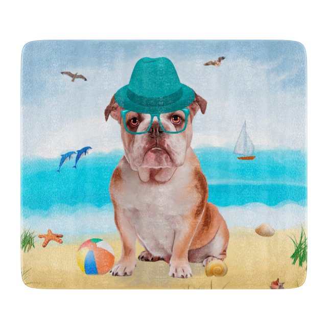 Engelsk Bulldog på Strand (Framsidan)