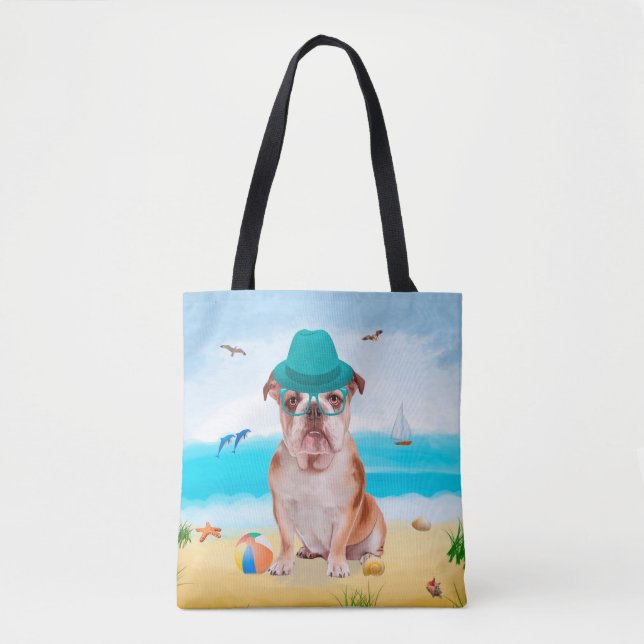 Engelsk Bulldog på Strand Tygkasse (Framsida)