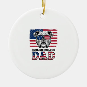 Engelsk Bulldog Papa Patriotisk Vintage T-Shirt De Julgransprydnad Keramik