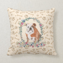 Engelsk bulldog Paw Print & Blommigt Cute Kudde