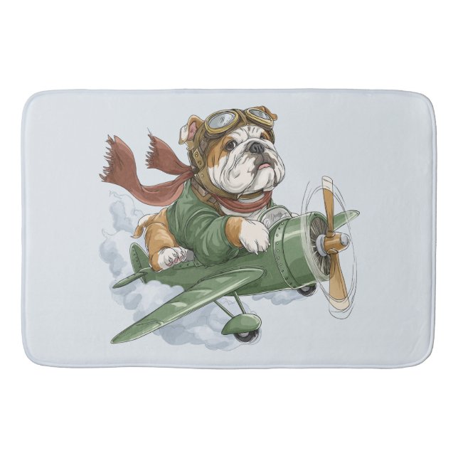 Engelsk Bulldog Pilot Flygplan Badrumsmatta (Framsidan)