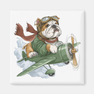 Engelsk Bulldog Pilot Flygplan Magnet