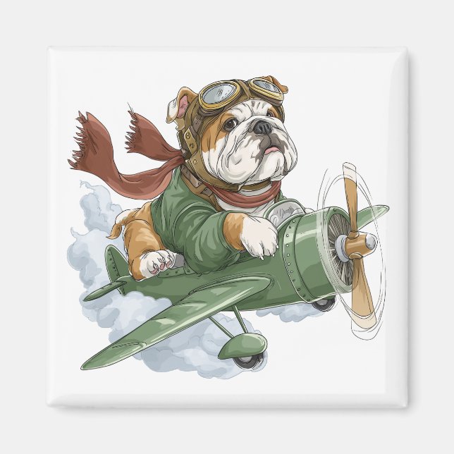 Engelsk Bulldog Pilot Flygplan Magnet (Framsidan)