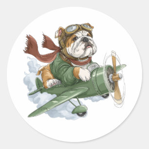 Engelsk Bulldog Pilot Flygplan Runt Klistermärke