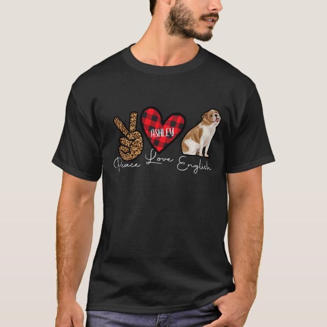 Engelsk bulldog Play Peace Kärlek Cute Hund T Shirt (Framsida)