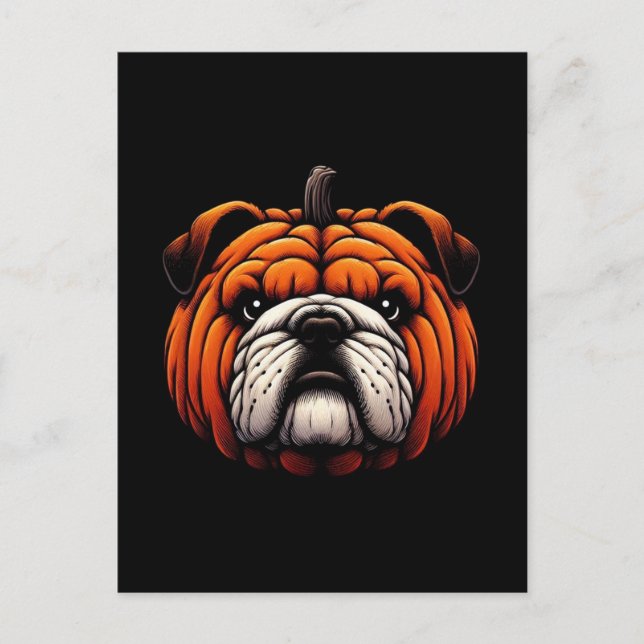 Engelsk bulldog Pumpkin - Halloween Hund Vykort (Framsida)