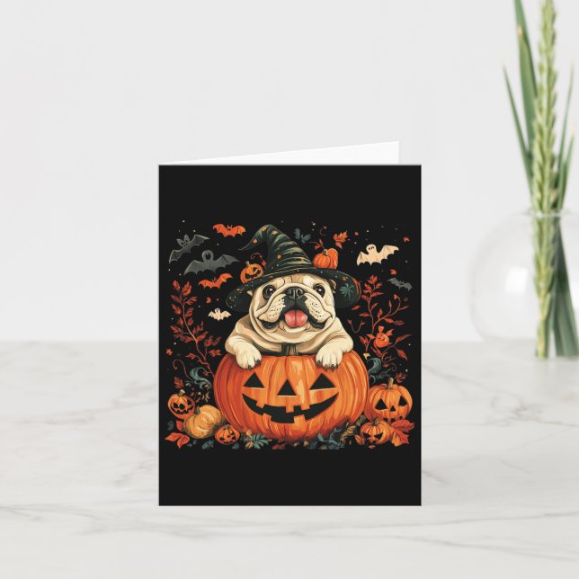 Engelsk bulldog Pumpkin Halloween Thanksgiving Man Kort (Framsida)