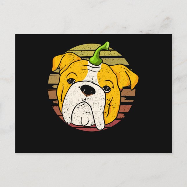 Engelsk bulldog Pumpkin Halloween-Thanksgiving Vykort (Framsida)