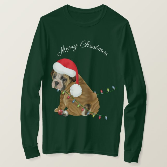 Engelsk bulldog Puppy-jul T Shirt (Design framsida)