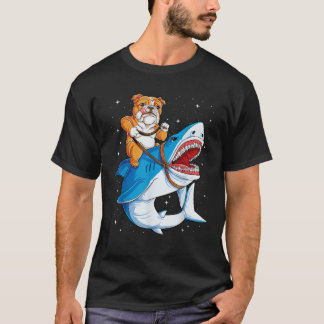 Engelsk bulldog Riding Shark Jawsome Hund älskare T Shirt