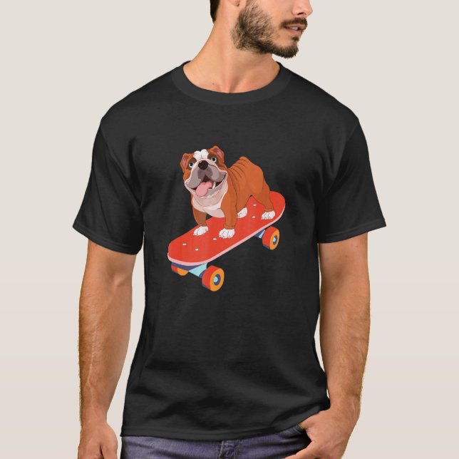 Engelsk bulldog Riding Skateboard Bully Skateboar T Shirt (Framsida)
