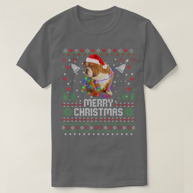 Engelsk bulldog Santa Hat Hund Julgran Light T Shirt (Design framsida)