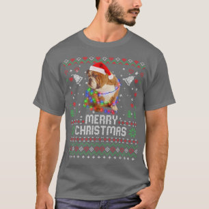 Engelsk bulldog Santa Hat Hund Julgran Light T Shirt