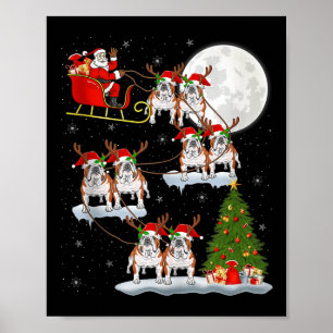 Engelsk Bulldog Santa Släd Flygande Rolig Magisk  Poster
