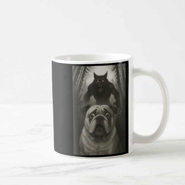 Engelsk Bulldog Selfie Med Varulv Rolig  Kaffemugg (Höger)