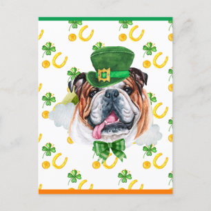 Engelsk Bulldog Shamrock St. Patricks Day Helg Vykort