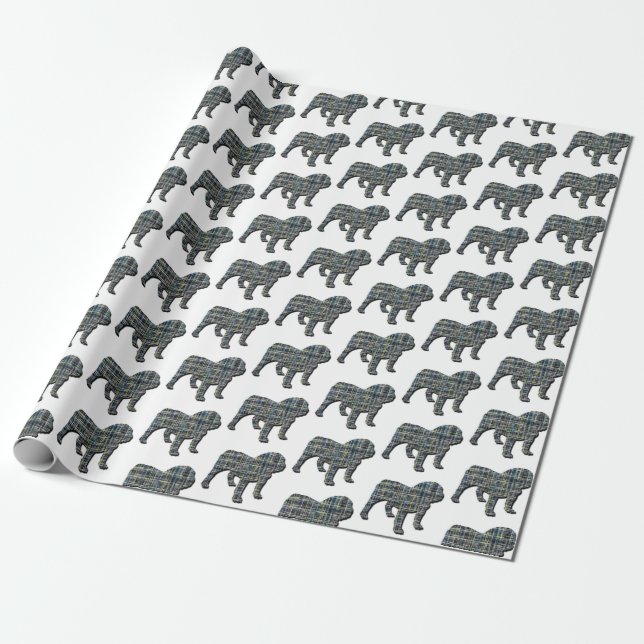 Engelsk bulldog Silhouette Y&B Grid White Presentpapper (Utrullad)