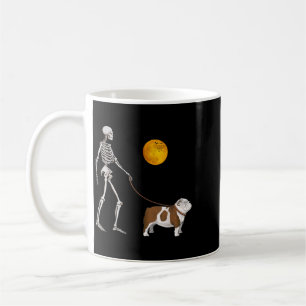 Engelsk Bulldog Skelett Hund Promenad Halloween Kaffemugg